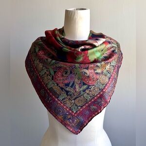 Coach Silk Scarf - Large Floral Deep Colors Red Purple Green Blue, Vintage Motif